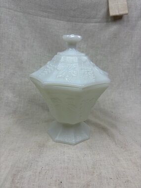 Posh White Milk Glass Lidded Dish